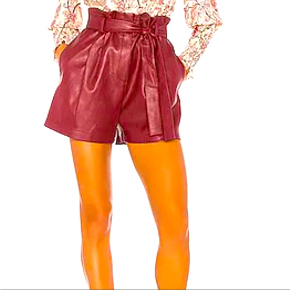 NWT!!! BCBG Womens Faux Leather Tie Waist Shorts - Deep Red - Picture 3 of 9